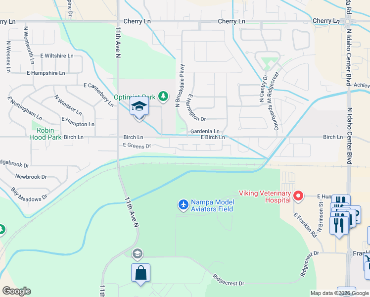 map of restaurants, bars, coffee shops, grocery stores, and more near 6695 East Greens Drive in Nampa
