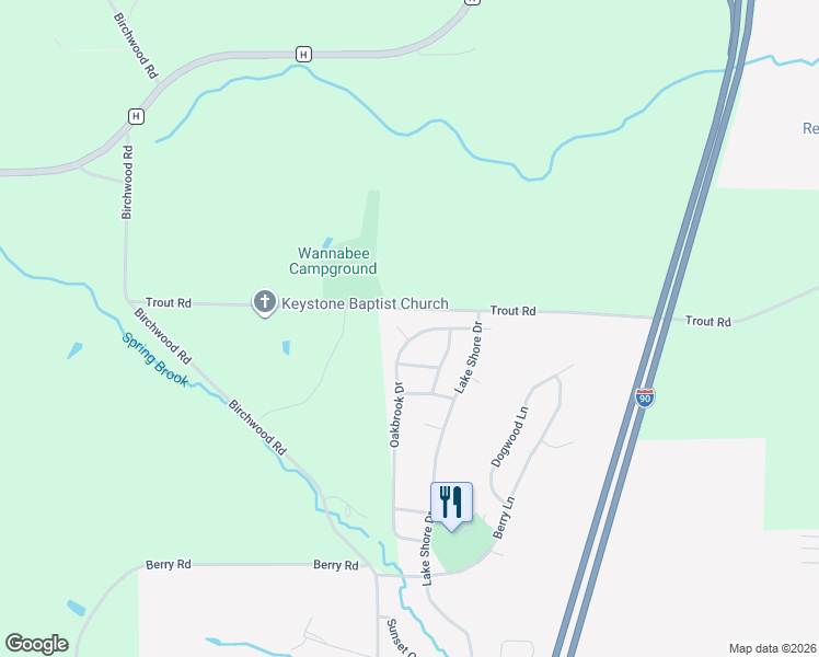 map of restaurants, bars, coffee shops, grocery stores, and more near 254 Wildwood Lane in Wisconsin Dells