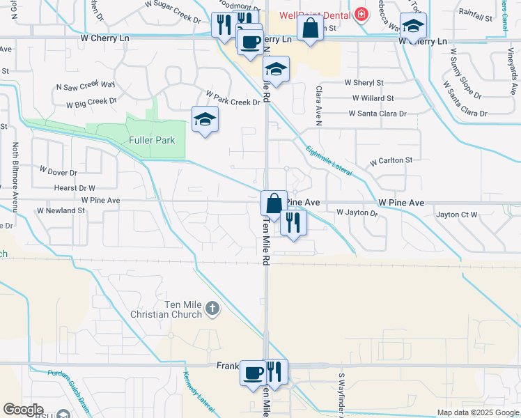 map of restaurants, bars, coffee shops, grocery stores, and more near 775 North Ten Mile Road in Meridian