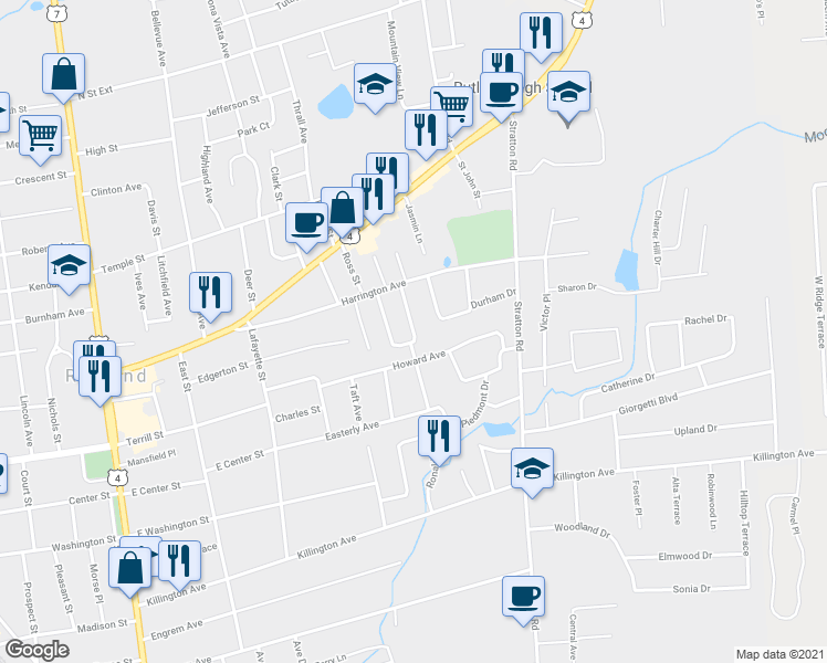 map of restaurants, bars, coffee shops, grocery stores, and more near 20 Dartmouth Street in Rutland