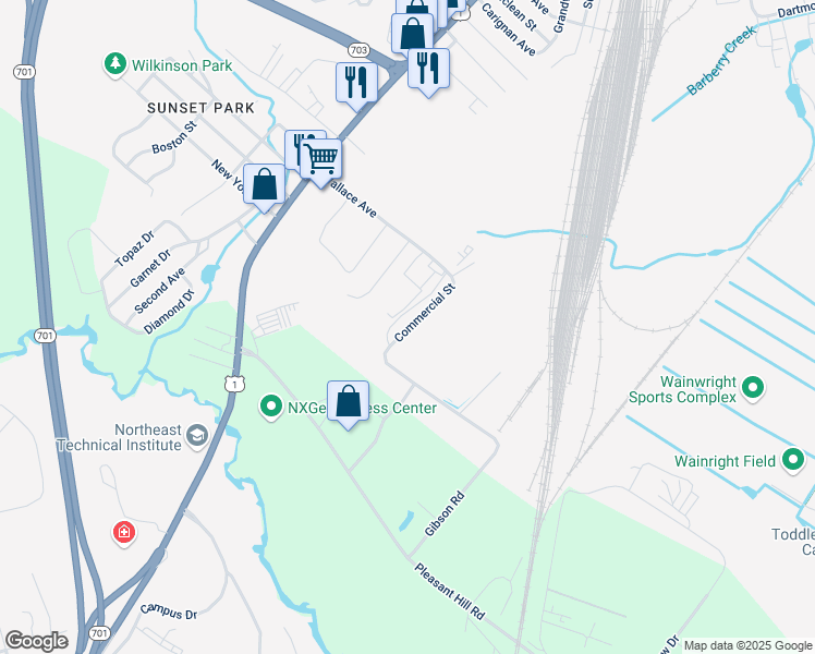 map of restaurants, bars, coffee shops, grocery stores, and more near Commercial Street in South Portland