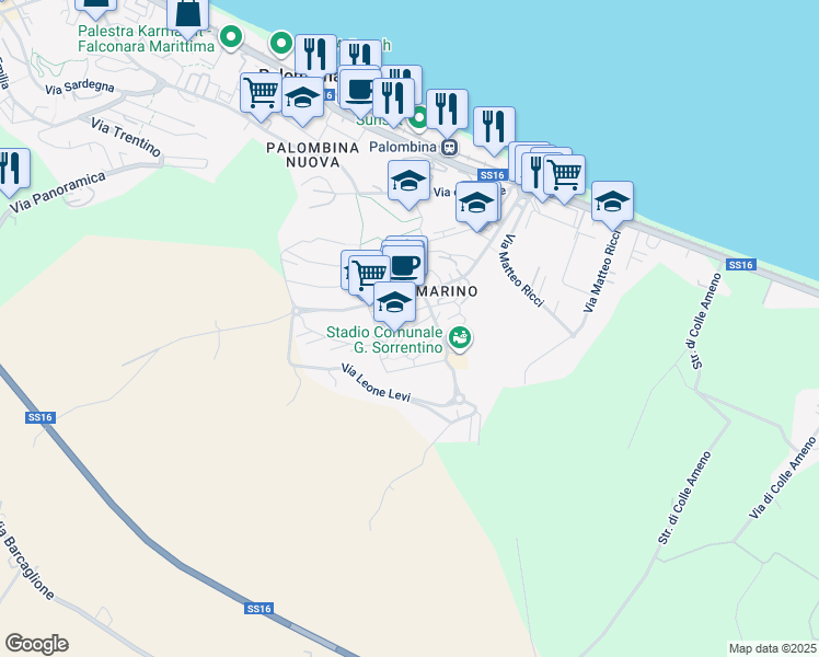 map of restaurants, bars, coffee shops, grocery stores, and more near 2 Piazza Galilei Galileo in Ancona