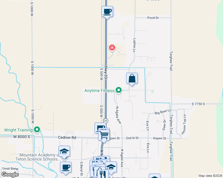 map of restaurants, bars, coffee shops, grocery stores, and more near 422 Larkspur Avenue in Victor