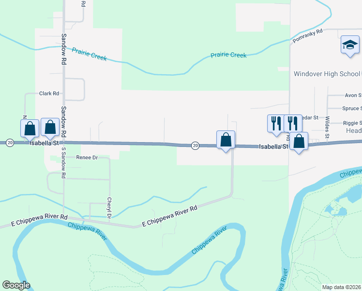 map of restaurants, bars, coffee shops, grocery stores, and more near 4999 Isabella Street in Midland