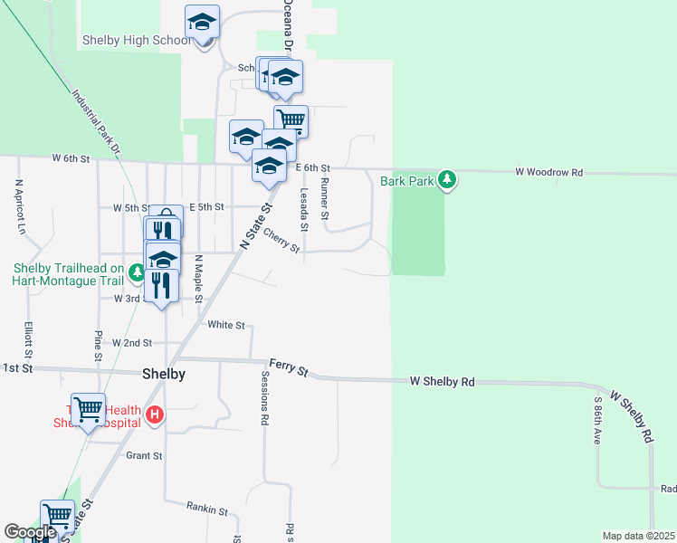 map of restaurants, bars, coffee shops, grocery stores, and more near 286 Orchard View Drive in Shelby