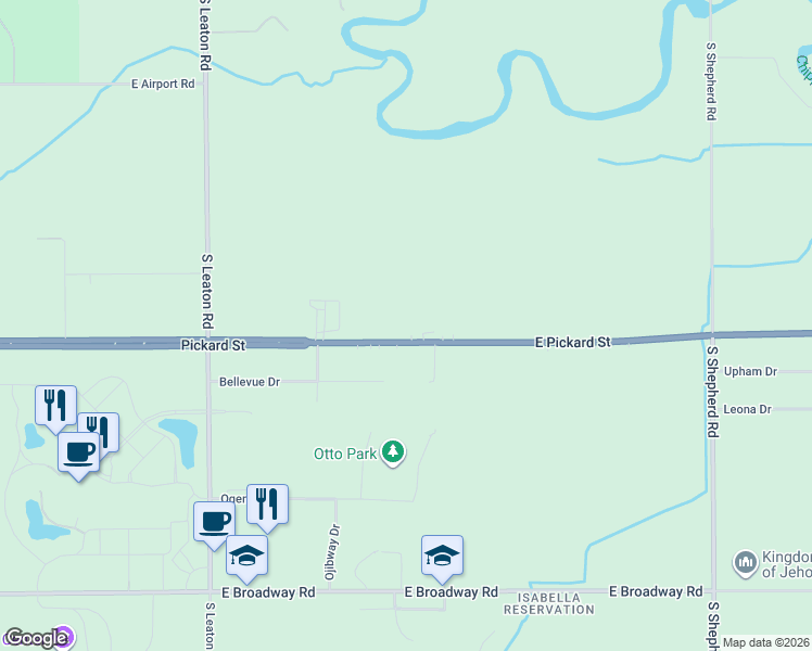 map of restaurants, bars, coffee shops, grocery stores, and more near 7285 East Pickard Road in Mount Pleasant