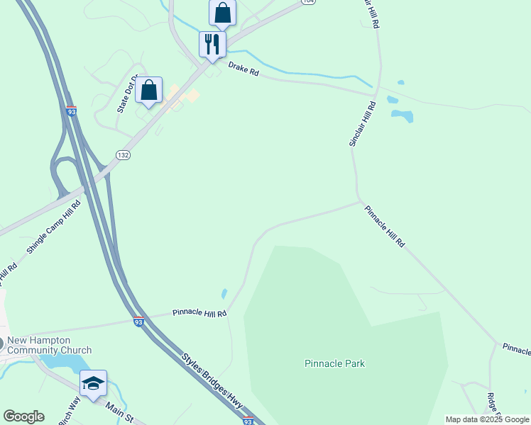 map of restaurants, bars, coffee shops, grocery stores, and more near 222 Pinnacle Hill Road in New Hampton