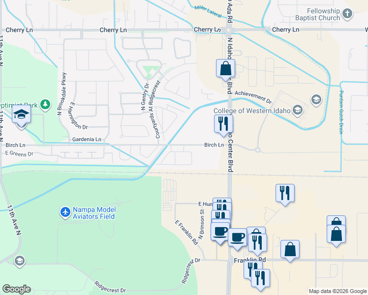map of restaurants, bars, coffee shops, grocery stores, and more near 6300 East Medalist Lane in Nampa