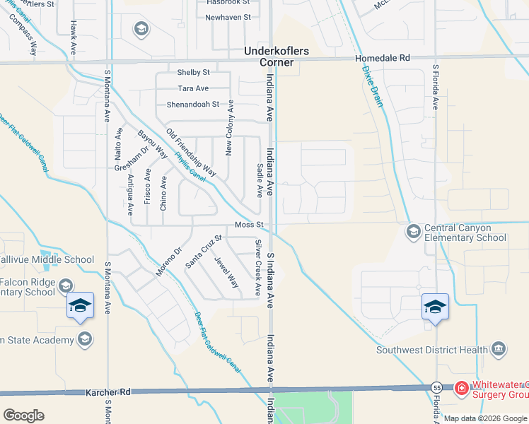 map of restaurants, bars, coffee shops, grocery stores, and more near 16552 Sadie Avenue in Caldwell