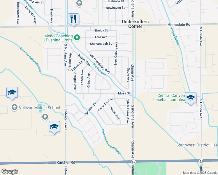 map of restaurants, bars, coffee shops, grocery stores, and more near 16562 Bayou Way in Caldwell