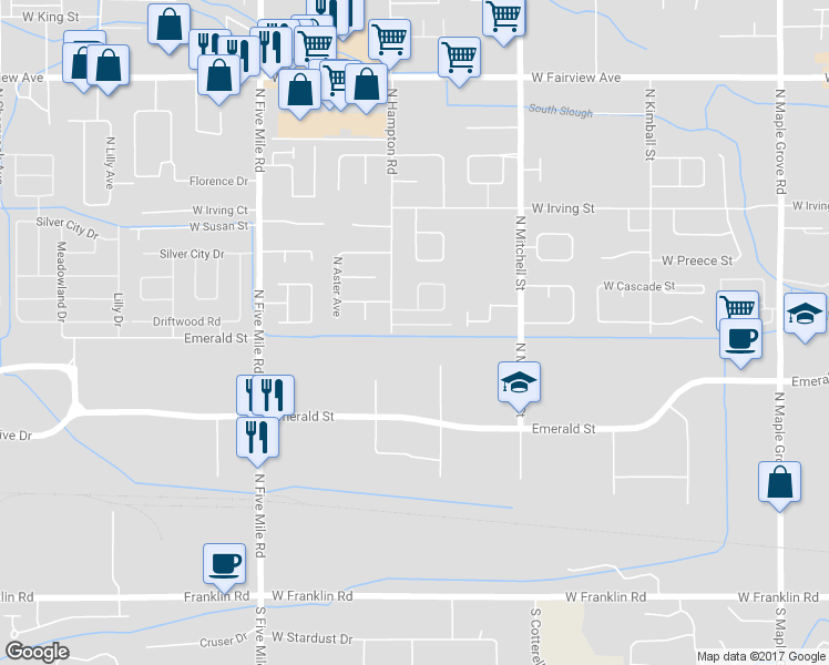 map of restaurants, bars, coffee shops, grocery stores, and more near 10151 West Rifleman Lane in Boise