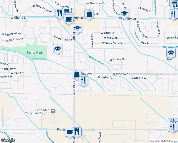 map of restaurants, bars, coffee shops, grocery stores, and more near 3032 North Brandywine Lane in Meridian