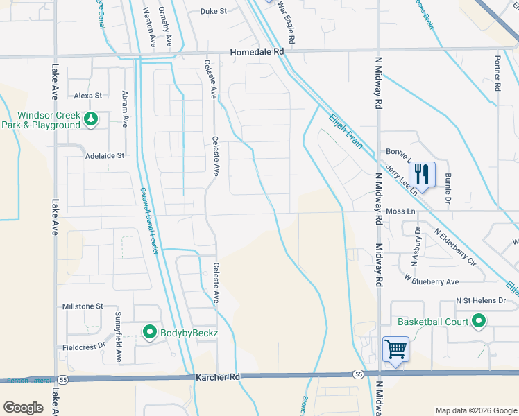 map of restaurants, bars, coffee shops, grocery stores, and more near 12360 Moss Lane in Nampa