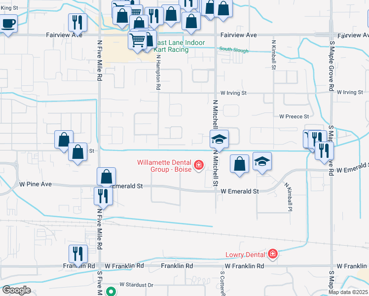 map of restaurants, bars, coffee shops, grocery stores, and more near 10031 West Rifleman Lane in Boise
