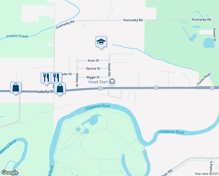 map of restaurants, bars, coffee shops, grocery stores, and more near Isabella Street in Midland