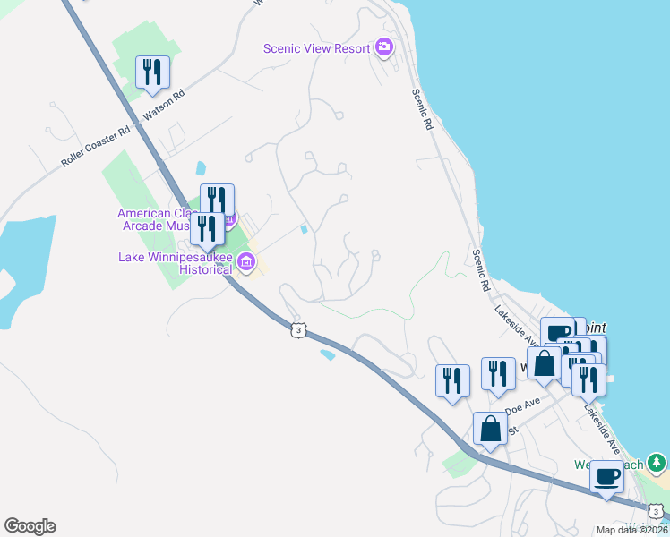 map of restaurants, bars, coffee shops, grocery stores, and more near 39 Soleil Mountain in Laconia