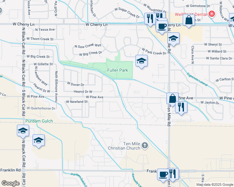 map of restaurants, bars, coffee shops, grocery stores, and more near 834 North Ash Pine Way in Meridian