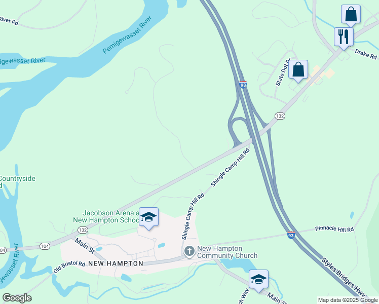 map of restaurants, bars, coffee shops, grocery stores, and more near 9 Riverwood Drive in New Hampton