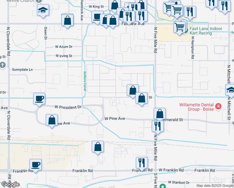 map of restaurants, bars, coffee shops, grocery stores, and more near 460 Lilly Drive in Boise