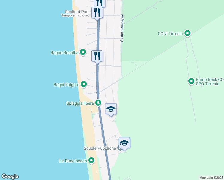 map of restaurants, bars, coffee shops, grocery stores, and more near 2 Via delle Orchidee in Marina di Pisa-tirrenia-calambr