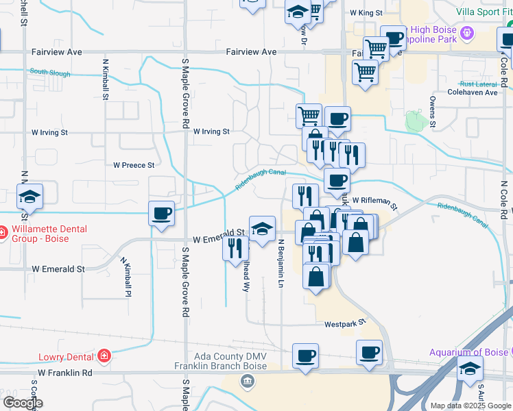 map of restaurants, bars, coffee shops, grocery stores, and more near 8650 West Rifleman Street in Boise