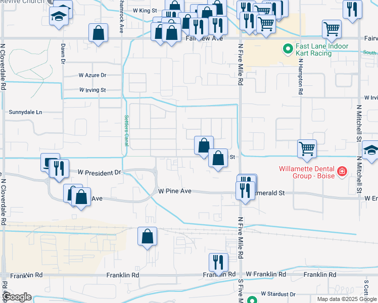 map of restaurants, bars, coffee shops, grocery stores, and more near 460 Lilly Drive in Boise