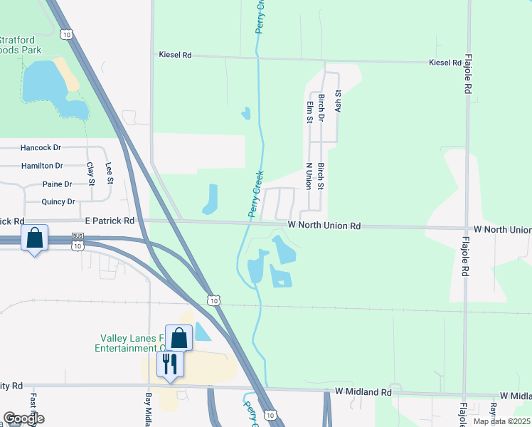 map of restaurants, bars, coffee shops, grocery stores, and more near 2798 West North Union Road in Midland