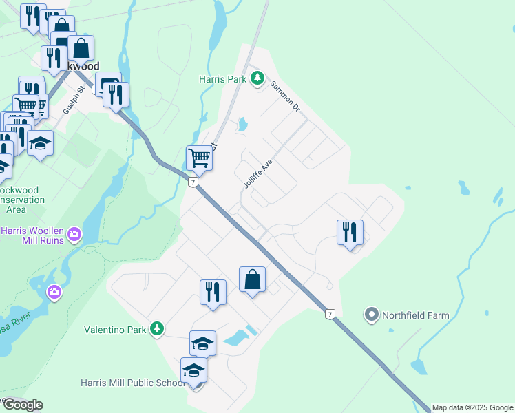 map of restaurants, bars, coffee shops, grocery stores, and more near 165 Carters Lane in Wellington County