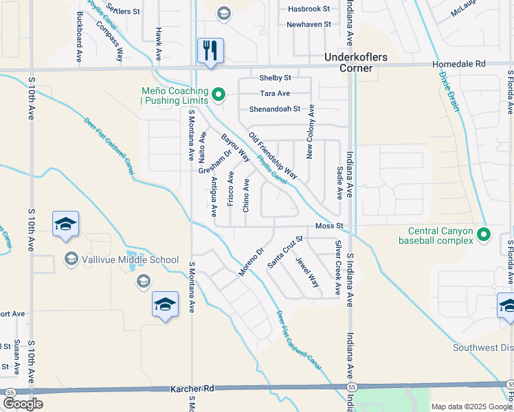 map of restaurants, bars, coffee shops, grocery stores, and more near 16557 Spartan Avenue in Caldwell