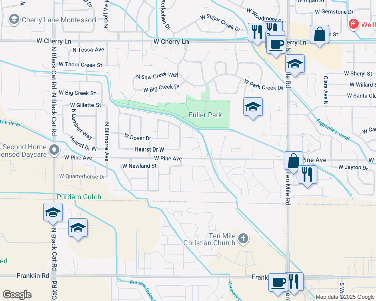 map of restaurants, bars, coffee shops, grocery stores, and more near 3879 West Hearst Drive in Meridian