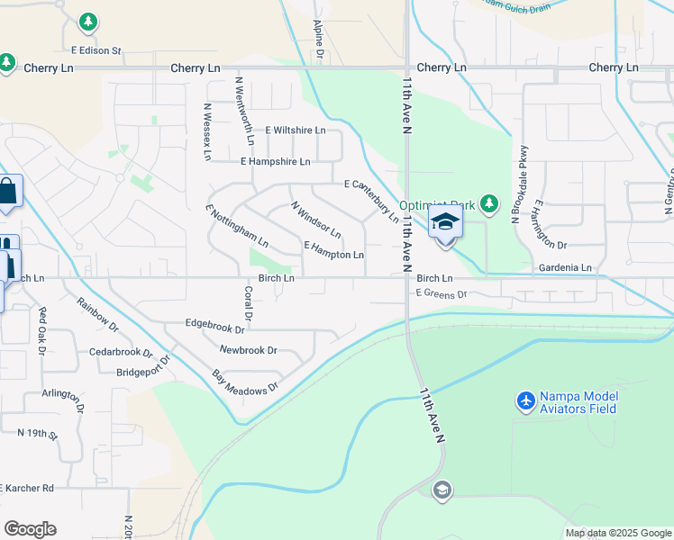 map of restaurants, bars, coffee shops, grocery stores, and more near 7170 Birch Lane in Nampa