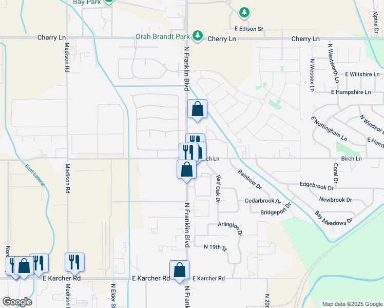 map of restaurants, bars, coffee shops, grocery stores, and more near 16524 North Franklin Boulevard in Nampa