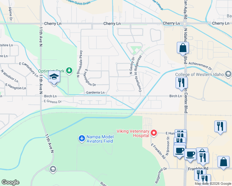 map of restaurants, bars, coffee shops, grocery stores, and more near 6477 East Winslow Drive in Nampa