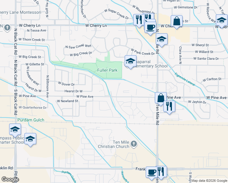 map of restaurants, bars, coffee shops, grocery stores, and more near 834 North Ash Pine Way in Meridian