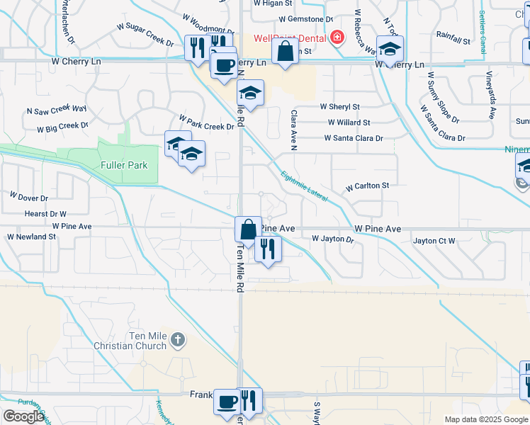 map of restaurants, bars, coffee shops, grocery stores, and more near 3032 North Brandywine Lane in Meridian
