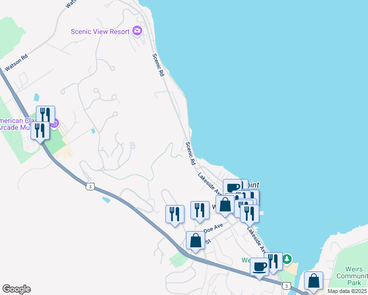map of restaurants, bars, coffee shops, grocery stores, and more near 476 Scenic Road in Laconia