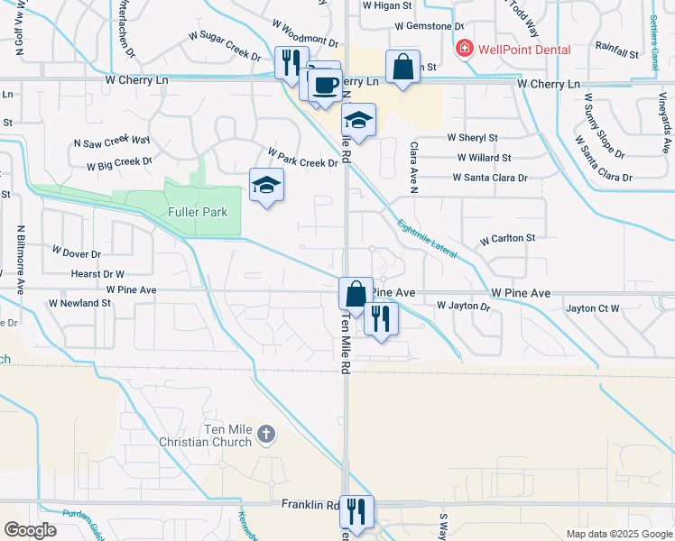 map of restaurants, bars, coffee shops, grocery stores, and more near 864 North Britt Place in Meridian