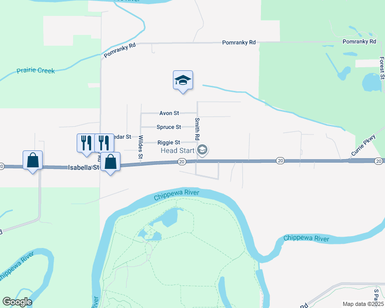 map of restaurants, bars, coffee shops, grocery stores, and more near 2902 Isabella Street in Midland