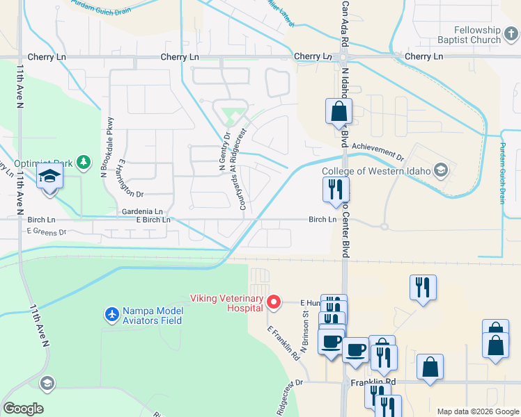 map of restaurants, bars, coffee shops, grocery stores, and more near 16524 North Profit Circle in Nampa