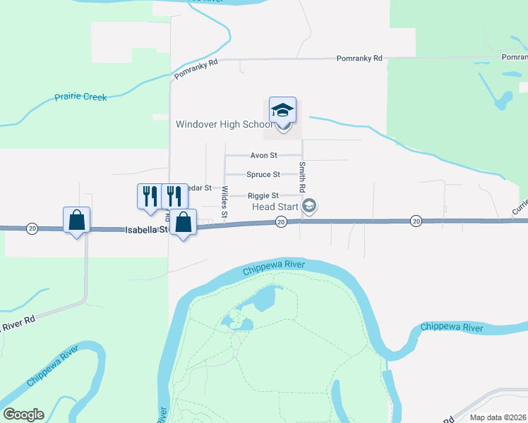 map of restaurants, bars, coffee shops, grocery stores, and more near 3100 Isabella Street in Midland