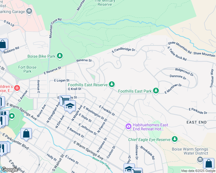 map of restaurants, bars, coffee shops, grocery stores, and more near 1178 Shenandoah Drive in Boise