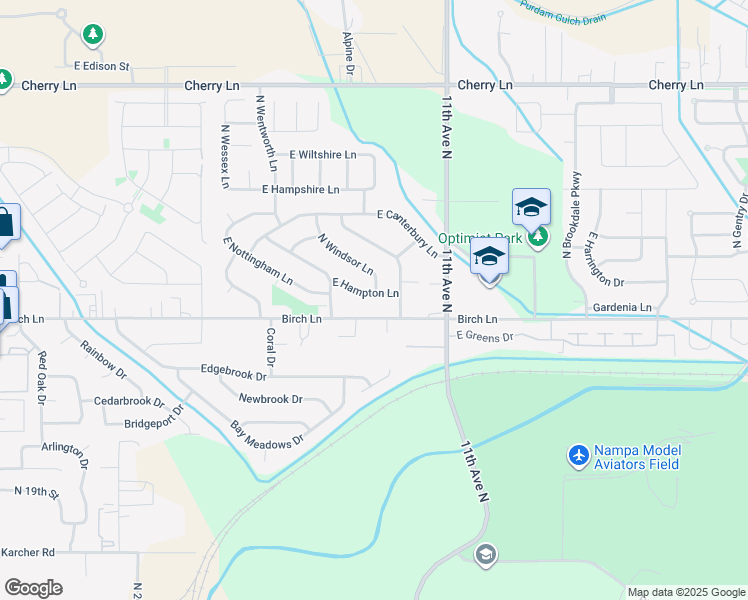 map of restaurants, bars, coffee shops, grocery stores, and more near 7170 Birch Lane in Nampa