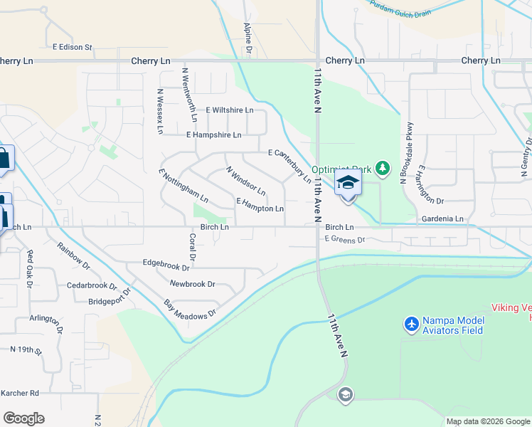 map of restaurants, bars, coffee shops, grocery stores, and more near 7159 East Hampton Lane in Nampa