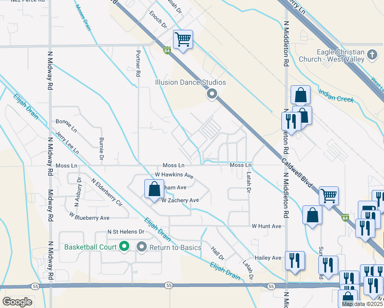 map of restaurants, bars, coffee shops, grocery stores, and more near 16881 North Pamelas Loop in Nampa