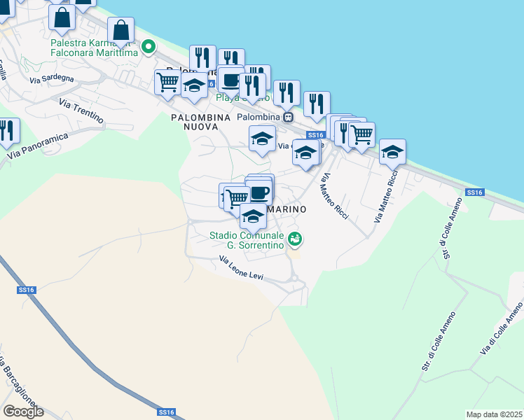 map of restaurants, bars, coffee shops, grocery stores, and more near 2 Piazza G. Galileo in Ancona