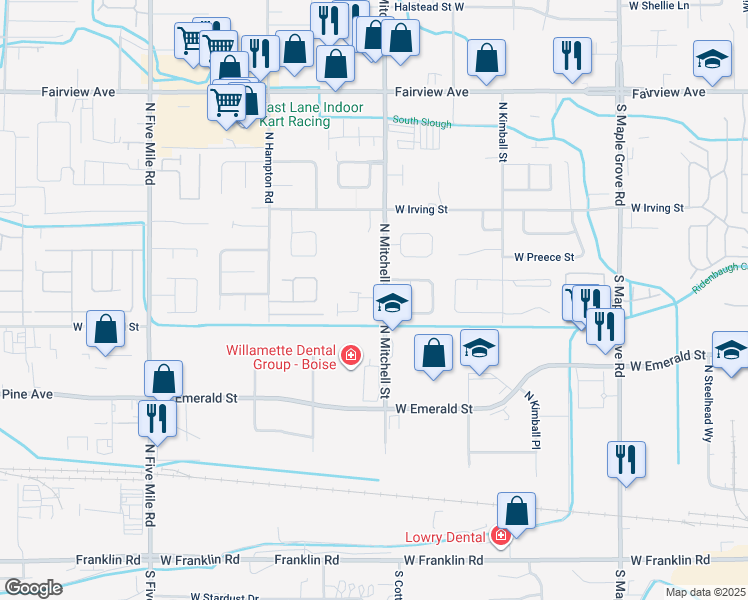 map of restaurants, bars, coffee shops, grocery stores, and more near 9787 West Rifleman Street in Boise