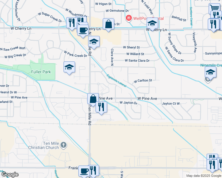 map of restaurants, bars, coffee shops, grocery stores, and more near 847 North Clara Avenue in Meridian