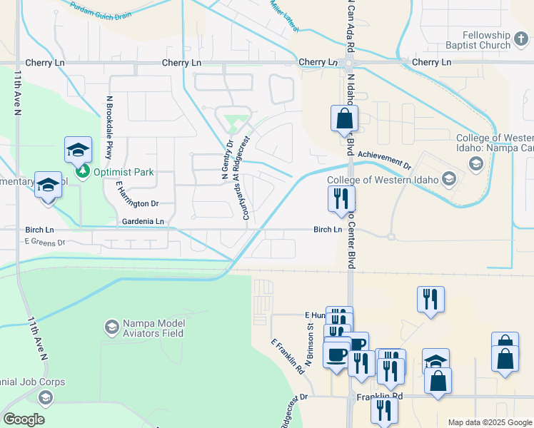 map of restaurants, bars, coffee shops, grocery stores, and more near 16524 North Profit Circle in Nampa