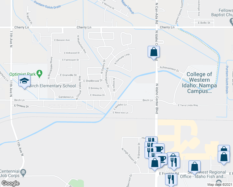 map of restaurants, bars, coffee shops, grocery stores, and more near 16524 North Profit Circle in Nampa
