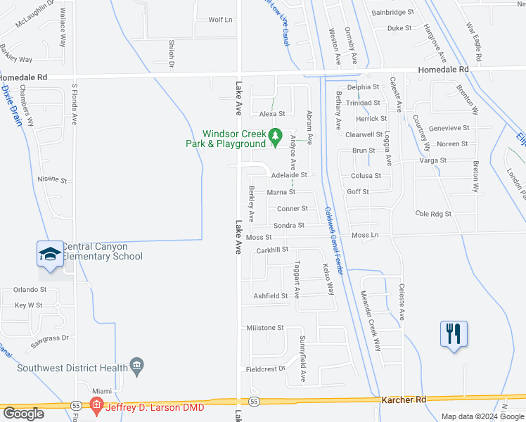 map of restaurants, bars, coffee shops, grocery stores, and more near 16542 Berkley Avenue in Caldwell